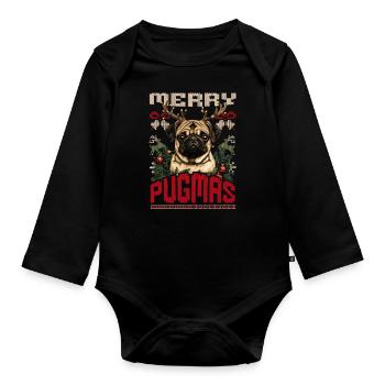 Mops Ugly Christmas Sweater Merry Pugmas Style - Baby Bio-Langarm-Body - Schwarz - Vorne