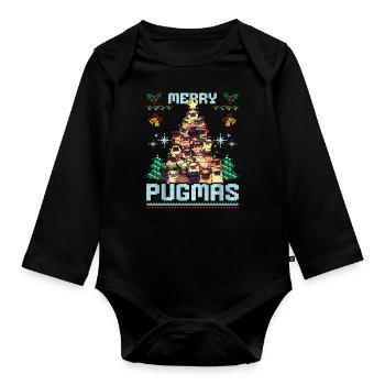 Weihnachtliches Mops Ugly Christmas Merry Pugmas - Baby Bio-Langarm-Body - Schwarz - Vorne