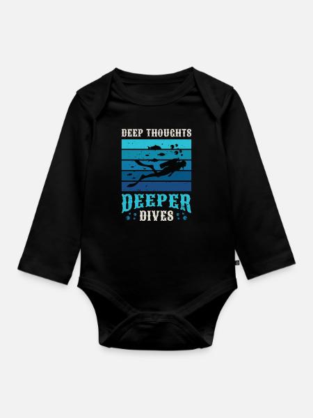 Scuba Diving Deep Thoughts Deeper Dives Snorkeler - Langærmet babybody, økologisk bomuld - sort