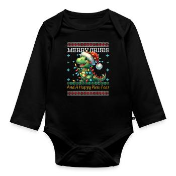 Merry Crisis Weihnachten Dino Ugly Christmas - Baby Bio-Langarm-Body - Schwarz - Vorne