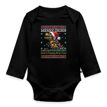 T-Rex Merry Crisis Weihnachten Ugly Christmas - Baby Bio-Langarm-Body - Schwarz - Vorne