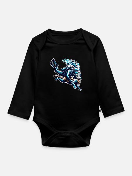 Plongée Plongeur Chat - Body Bébé bio manches longues - noir