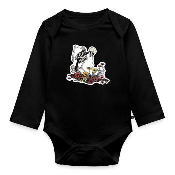 Plant Lover Skeleton Flowers - Organic Longsleeve Baby Bodysuit - black - Front