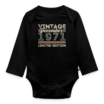 Vintage Décembre 1971 - 54e Anniversaire Décember - Body Bébé bio manches longues - noir - Devant