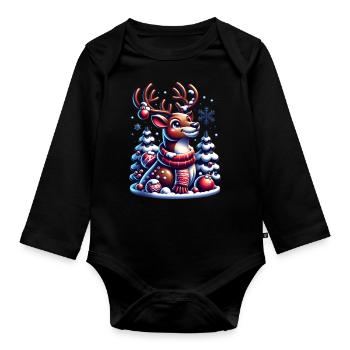 Renne Noël Père Noël Noël - Body Bébé bio manches longues - noir - Devant