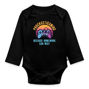 Gamer Procrastigame Devoirs Jeux - Body Bébé bio manches longues - noir - Devant