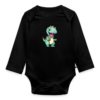Dino eats cream - Organic Longsleeve Baby Bodysuit - black - Front