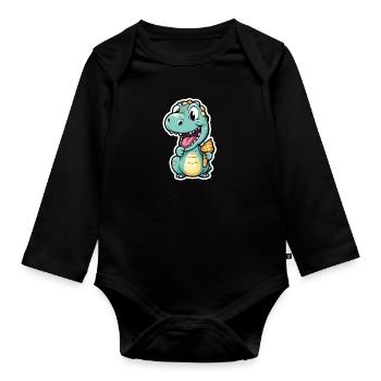 Dino eats cream - Organic Longsleeve Baby Bodysuit - black - Front