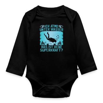 Ich atme unter Wasser Was ist deine Superkraft - Baby Bio-Langarm-Body - Schwarz - Vorne