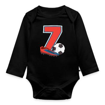 Fête d’anniversaire des enfants de football de 7 ans - Body Bébé bio manches longues - noir - Devant