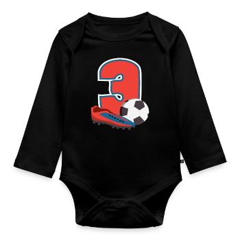 Fête d’anniversaire des enfants de football de 3 ans - Body Bébé bio manches longues - noir - Devant