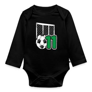 Fête d’anniversaire des enfants de football 11 ans - Body Bébé bio manches longues - noir - Devant