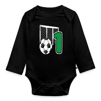 Football Anniversaire 1 an Enfants Fête d’anniversaire - Body Bébé bio manches longues - noir - Devant