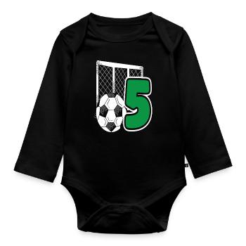 Fête d’anniversaire des enfants de football 5 ans - Body Bébé bio manches longues - noir - Devant