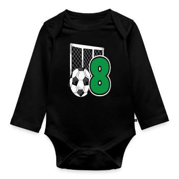 Fête d’anniversaire des enfants de football 8 ans - Body Bébé bio manches longues - noir - Devant