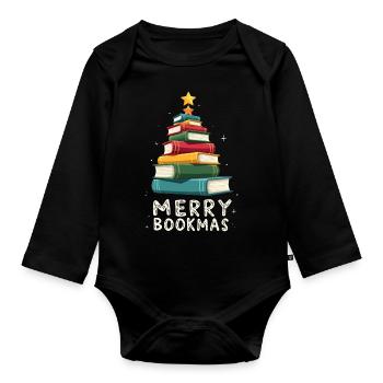 Merry Bookmas - Festliche Freude für Buchliebhaber - Baby Bio-Langarm-Body - Schwarz - Vorne