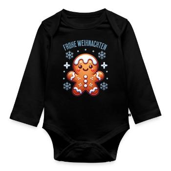 Lebkuchen Lebkuchenkind Keks Frohe Weihnachten - Baby Bio-Langarm-Body - Schwarz - Vorne