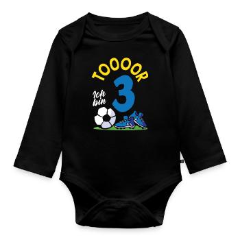 Goal Football I'm 3 Children's Birthday Party - Organic Longsleeve Baby Bodysuit - black - Front