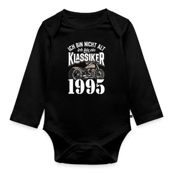 30th Birthday 1995 Motorcycle Motorcyclist - Organic Longsleeve Baby Bodysuit - black - Front
