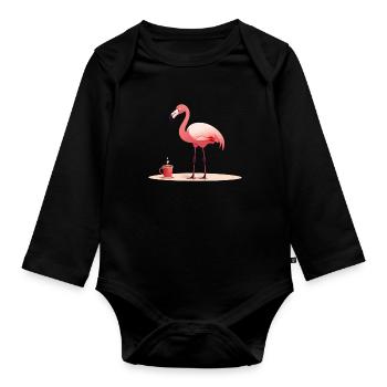Flamingo trinkt Kaffee - Baby Bio-Langarm-Body - Schwarz - Vorne