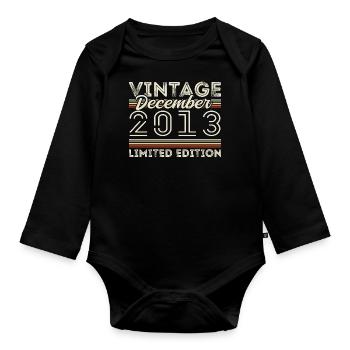 Vintage December 2013 - 12th Anniversary December - Organic Longsleeve Baby Bodysuit - black - Front