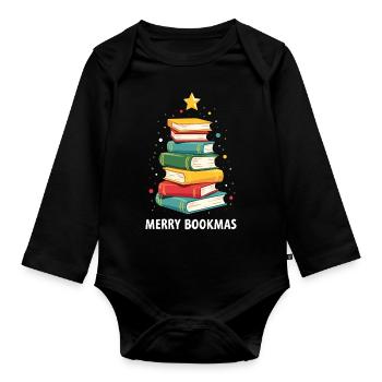 Merry Bookmas - Holiday Cheer for Book Lovers - Organic Longsleeve Baby Bodysuit - black - Front