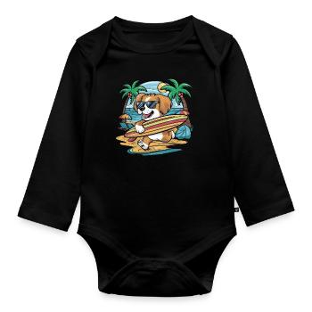 Niedlicher Lhasa Apso Cartoon im Urlaubsmotiv - Baby Bio-Langarm-Body - Schwarz - Vorne