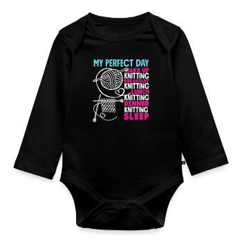 Knitting My Perfect Day - Organic Longsleeve Baby Bodysuit - black - Front