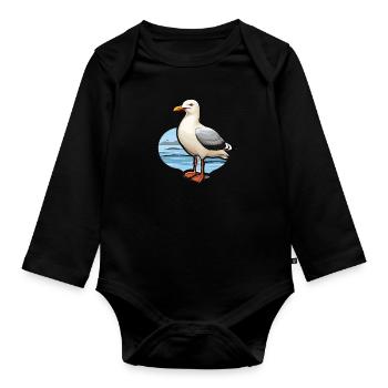 Oiseau de mer Mouette - Body Bébé bio manches longues - noir - Devant
