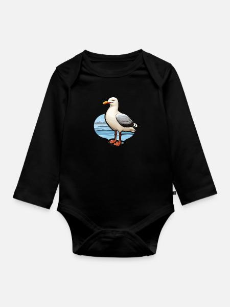 Möwe Seevogel - Baby Bio-Langarm-Body - Schwarz