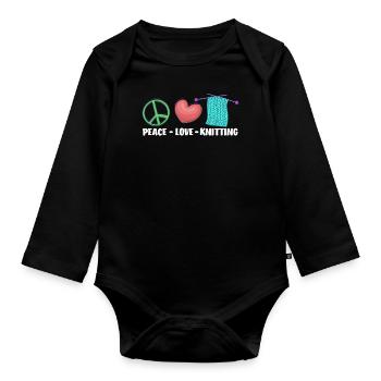 Peace Love Knitting Handmade - Organic Longsleeve Baby Bodysuit - black - Front