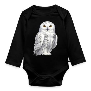 Snowy Owl - Organic Longsleeve Baby Bodysuit - black - Front