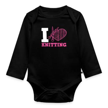 J’adore tricoter coeur motif joie - Body Bébé bio manches longues - noir - Devant