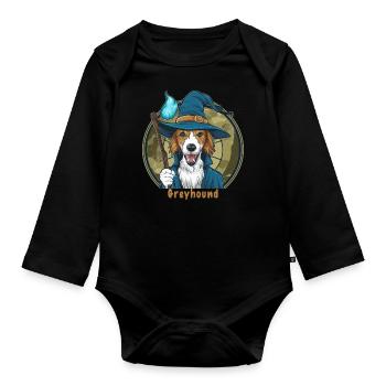 Magic Greyhound in Wizard Outfit for Wizard - Organic Longsleeve Baby Bodysuit - black - Front
