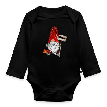 Wichtel Diva Weihnachtsgnom - Baby Bio-Langarm-Body - Schwarz - Vorne