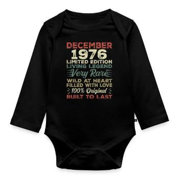 Dezember 1976 - Geburtstag Dezember 1976 Jahr - Baby Bio-Langarm-Body - Schwarz - Vorne