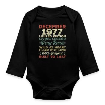 Décembre 1977 - anniversaire Décembre 1977 année - Body Bébé bio manches longues - noir - Devant