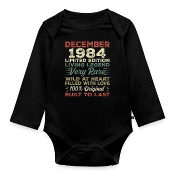 December 1984 - birthday December 1984 year - Organic Longsleeve Baby Bodysuit - black - Front