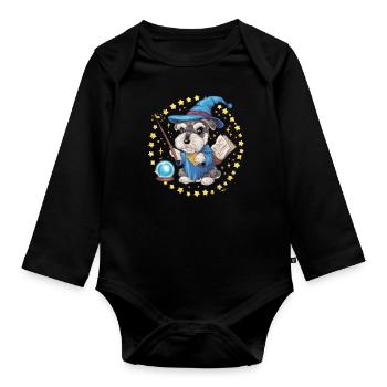 Magischer Zwergschnauzer im Zauberer Outfit - Baby Bio-Langarm-Body - Schwarz - Vorne