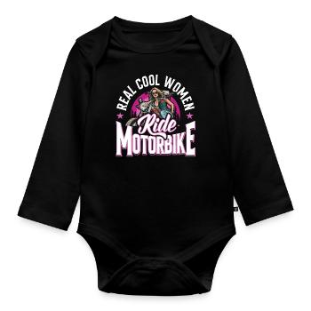 Real Cool Woman ride Moto Motard - Body Bébé bio manches longues - noir - Devant
