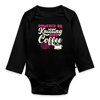 Knitted Powered by Coffee - Organic Longsleeve Baby Bodysuit - black - Front