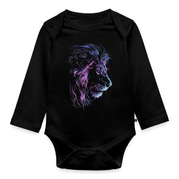 Lion Colorful Lion Head Neon Colorful Predator Art - Organic Longsleeve Baby Bodysuit - black - Front