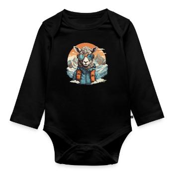Coolness in den Bergen mit Skibrille - Baby Bio-Langarm-Body - Schwarz - Vorne