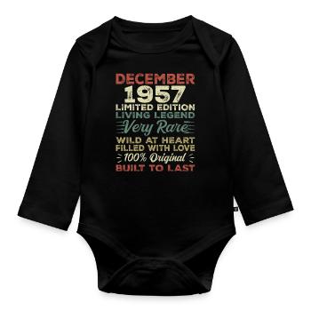 Dezember 1957 - Geburtstag Dezember 1957 Jahr - Baby Bio-Langarm-Body - Schwarz - Vorne