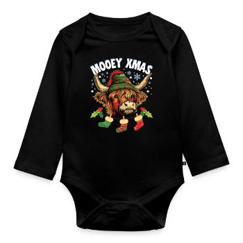 Noël Bovins écossais Highland Mooey Noël - Body Bébé bio manches longues - noir - Devant