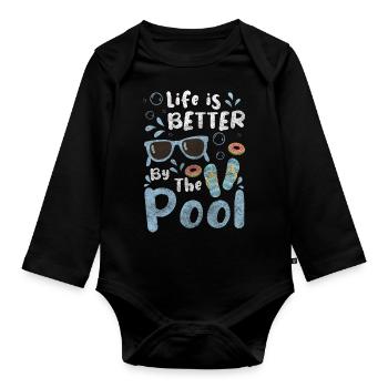 Swimming Swimmer Hobby Outdoor pool - Organic Longsleeve Baby Bodysuit - black - Front