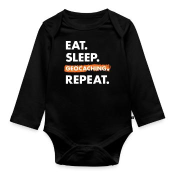 Geocacher Eat Sleep Geocaching - Organic Longsleeve Baby Bodysuit - black - Front