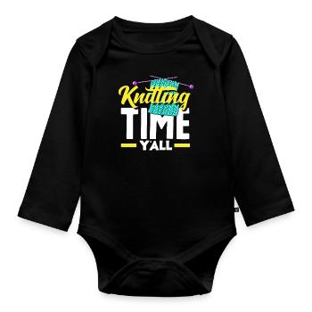 Knitting time for all knitting enthusiasts - Organic Longsleeve Baby Bodysuit - black - Front