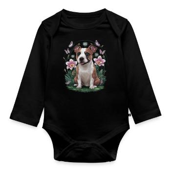 Staffordshire Bull Terrier avec des papillons - Body Bébé bio manches longues - noir - Devant