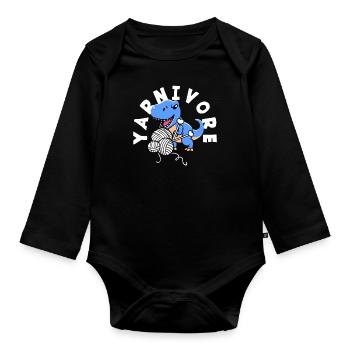 Knitting Dinosaur Yarnivore Fun - Organic Longsleeve Baby Bodysuit - black - Front